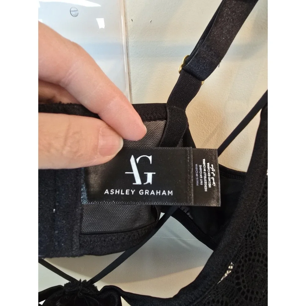 Ashley Graham Black Cage Underwire Bra 44DD Romantic Coquette‎